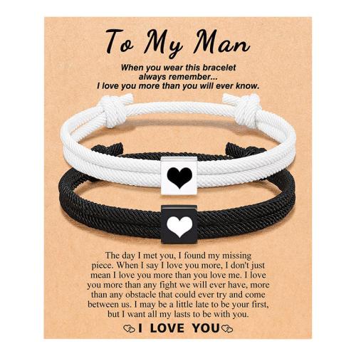 Couple Bracelet and Bangle, 304 Stainless Steel, with Milan Cord, handmade, 2 pieces & Unisex & different designs for choice, white and black, Length:16 cm, Sold By Set