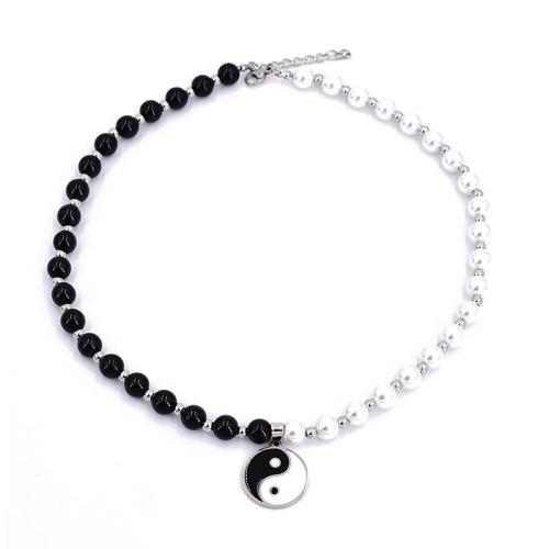Zinklegierung Schmuck Halskette, mit Obsidian & Kunststoff Perlen, unisex & verschiedene Stile für Wahl & Emaille, keine, Länge:ca. 41-50 cm, verkauft von PC
