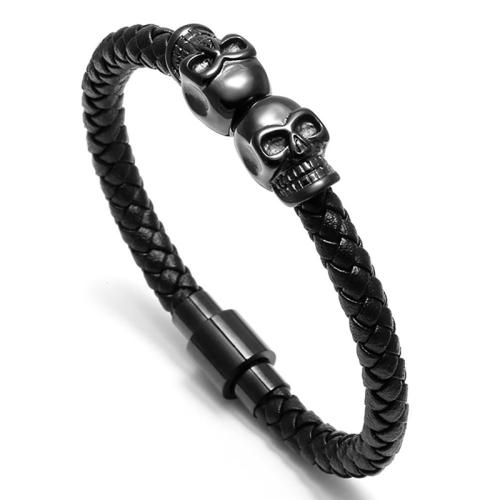 Leather Cord Bracelet, 304 Stainless Steel, handmade, for man, more colors for choice, Length:16 cm, Sold By PC