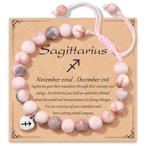 Gemstone Bracelets, 304 Stainless Steel, with Zebra Jasper, Zodiac symbols jewelry & Unisex & different designs for choice, pink camouflage, Length:16 cm, Sold By PC