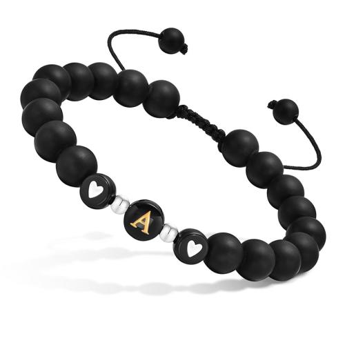 Gemstone Bracelets, Abrazine Stone, with Nylon Cord & Acrylic, letters are from A to Z & Unisex & different designs for choice, black, Length:16 cm, Sold By PC