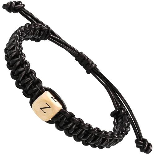 Fashion Create Wax Cord Bracelets, Wood, with Wax Cord, handmade, letters are from A to Z & Unisex & different designs for choice, black, Length:16 cm, Sold By PC