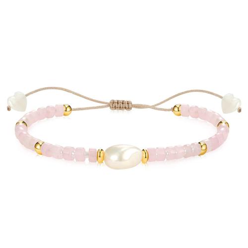 Gemstone Bracelets, 304 Stainless Steel, with Natural Stone & Nylon Cord & Plastic Pearl, different materials for choice & for woman, more colors for choice, Length:16 cm, Sold By PC