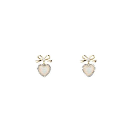 Cubic Zirconia Micro Pave Brass Earring with Resin & Plastic Pearl Heart fashion jewelry & micro pave cubic zirconia & for woman golden Sold By Pair