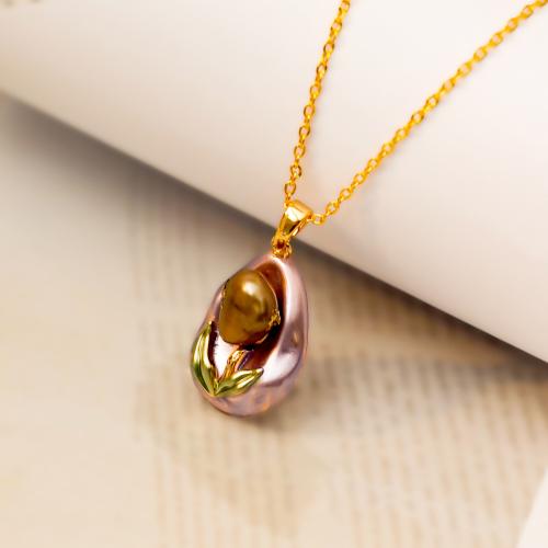 Brass Necklace with Freshwater Pearl with 5cm extender chain 18K gold plated fashion jewelry & for woman & enamel golden Length Approx 45 cm Sold By PC
