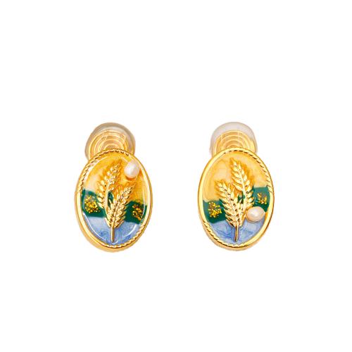 Trendy ear cuffs, Messing, met Zoetwater Parel, 18K verguld, mode sieraden & voor vrouw & glazuur, gouden, 20x15mm, Verkocht door pair