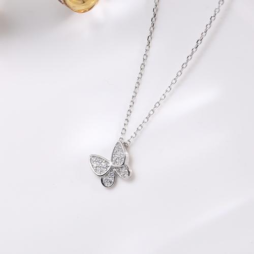 Cubic Zircon Micro Pave 925 Sterling Silver Necklace Butterfly fashion jewelry & micro pave cubic zirconia & for woman Sold By PC