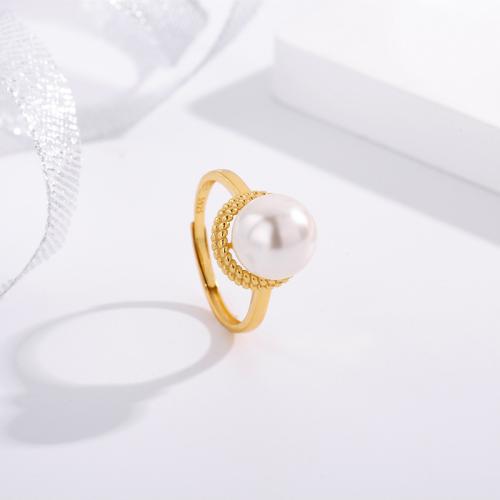 Solidny srebrny pierścień, 925 Srebro, ze Shell Pearl, biżuteria moda & dla kobiety, dostępnych więcej kolorów, rozmiar:7, sprzedane przez PC