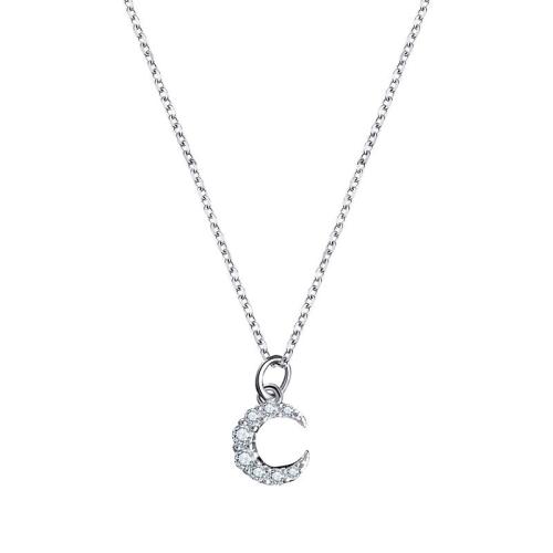 Cubic Zircon Micro Pave 925 Sterling Silver Necklace, Moon, fashion jewelry & micro pave cubic zirconia & for woman, Sold By PC