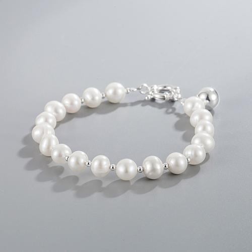 925 Sterling Silver Bangle Bracelet, with Freshwater Pearl, fashion jewelry & different styles for choice & for woman, Length:Approx 18 cm, Sold By PC