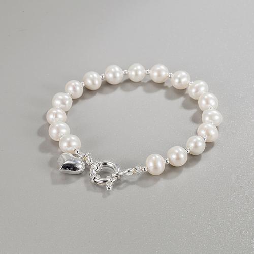 925 Sterling Silver Bangle Bracelet with Freshwater Pearl fashion jewelry & for woman Length Approx 20 cm Sold By PC