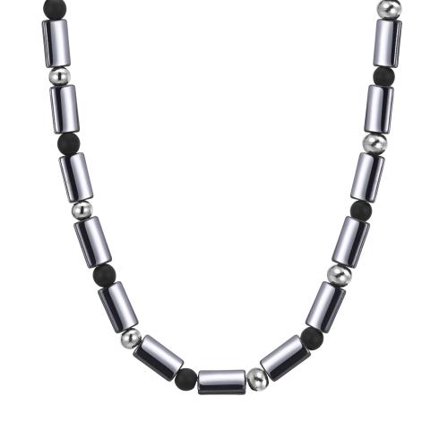 Ожерелье из нержавеющей стали , Нержавеющая сталь 304, с гематит & Агат, полированный, ювелирные изделия моды & Мужский, длина:Приблизительно 45-50 см, продается PC