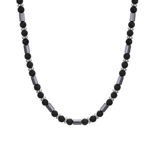 Stainless Steel Jewelry Necklace 304 Stainless Steel with Lava & Hematite polished fashion jewelry & for man Length Approx 46-51 cm Sold By PC