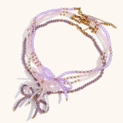 Kristall Halskette, mit 304 Edelstahl, mit Verlängerungskettchen von 5cm, Schleife, Modeschmuck & für Frau, mehrere Farben vorhanden, verkauft per ca. 45 cm Strang