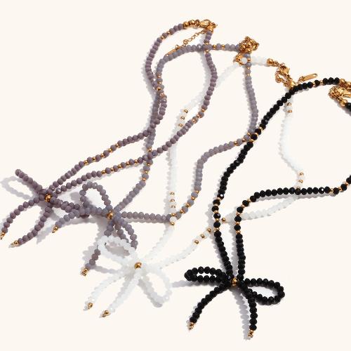 Kristall Halskette, mit 304 Edelstahl, mit Verlängerungskettchen von 5cm, Schleife, Modeschmuck & für Frau, mehrere Farben vorhanden, verkauft per ca. 40 cm Strang