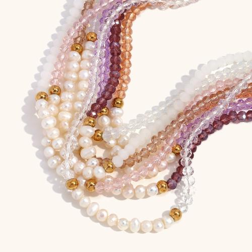 Collana di cristallo, with perla d'acquadolce coltivata naturalmente & 304 acciaio inox, with 5cm extender chain, gioielli di moda & per la donna, più colori per la scelta, Venduto per Appross. 40 cm filo