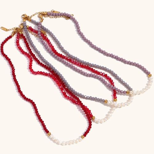 Kristall Halskette, mit Natürliche kultivierte Süßwasserperlen, mit Verlängerungskettchen von 5cm, Modeschmuck & für Frau, mehrere Farben vorhanden, verkauft per ca. 40 cm Strang
