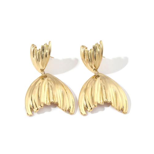 Stainless Steel Drop Earring 304 Stainless Steel Mermaid tail 18K gold plated fashion jewelry & for woman golden Sold By Pair