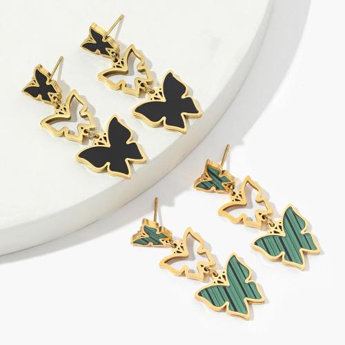 Stainless Steel Drop Earring 304 Stainless Steel with Acrylic Butterfly 18K gold plated fashion jewelry & for woman Sold By Pair