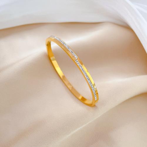 Stainless Steel Bangle, 304 Stainless Steel, Vacuum Ion Plating, fashion jewelry & micro pave cubic zirconia & for woman, more colors for choice, diameter about 58mm, Sold By PC