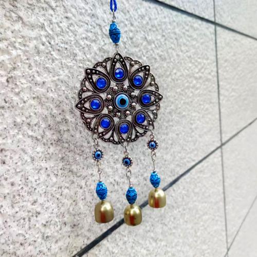 Wind Chimes Outdoor and Home Decoration  Zinc Alloy with Knot Cord & Resin Flower plated for home and office & evil eye pattern & with rhinestone blue nickel lead & cadmium free Sold By PC