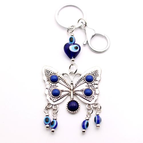 Zinc Alloy Key Clasp with Lampwork silver color plated evil eye pattern blue nickel lead & cadmium free Sold By PC