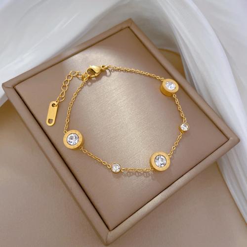 Stainless Steel Jewelry Bracelet 304 Stainless Steel with Cubic Zirconia with 3cm extender chain Vacuum Ion Plating fashion jewelry & for woman & with rhinestone Length 17 cm Sold By PC
