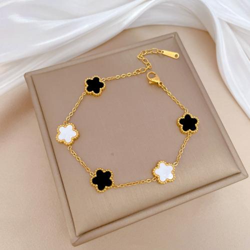 Stainless Steel Jewelry Bracelet 304 Stainless Steel with Acrylic with 3cm extender chain Flower Vacuum Ion Plating fashion jewelry & for woman Length 17.5 cm Sold By PC