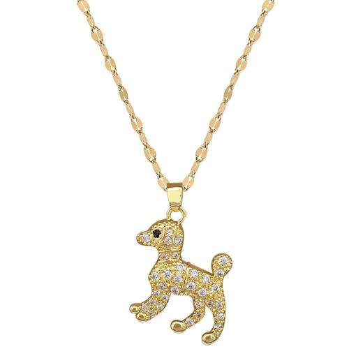 Stainless Steel Jewelry Necklace, 304 Stainless Steel Chain, with 5cm extender chain, Dog, gold color plated, fashion jewelry & micro pave cubic zirconia & for woman, 19x28mm, Length:40 cm, Sold By PC