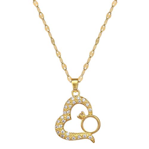 Stainless Steel Jewelry Necklace 304 Stainless Steel Chain with Brass with 5cm extender chain Heart Vacuum Ion Plating fashion jewelry & micro pave cubic zirconia & for woman Length 40 cm Sold By PC