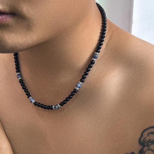 Tibetan Style Jewelry Necklace, with Tiger Eye & Acrylic, with 7CM extender chain, plated, for man, more colors for choice, nickel, lead & cadmium free, Length:47 cm, Sold By PC