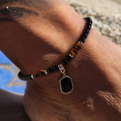 Tibetan Style Anklet, with Glass Beads & Acrylic, with 5CM extender chain, silver color plated, different materials for choice & different styles for choice & for man, more colors for choice, nickel, lead & cadmium free, Length:22 cm, Sold By PC