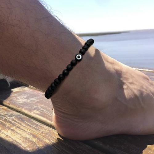 Fashion Jewelry Anklet Lava with Acrylic evil eye pattern & for man black Length 22 cm Sold By PC