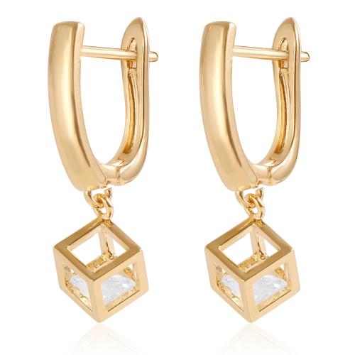 Zinklegierung Ohrringe, Quadrat, goldfarben plattiert, für Frau & mit Strass, frei von Nickel, Blei & Kadmium, verkauft von Paar