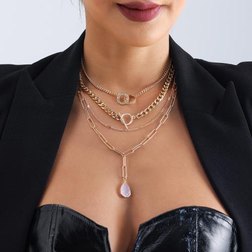 Zinc Alloy Jewelry Necklace with Acrylic Teardrop gold color plated multilayer & for woman nickel lead & cadmium free Sold By PC