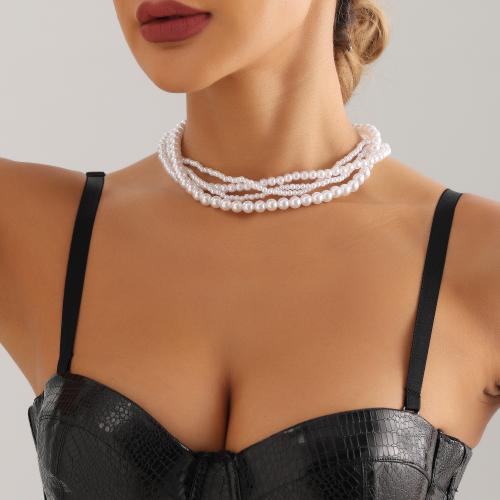 Zinklegierung Schmuck Halskette, mit Kunststoff Perlen, plattiert, mehrschichtig & für Frau, weiß, frei von Nickel, Blei & Kadmium, verkauft von PC