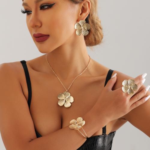 Tibetan Style Jewelry Sets, bangle & finger ring & earring & necklace, Flower, gold color plated, different styles for choice & for woman, more colors for choice, nickel, lead & cadmium free, Sold By PC