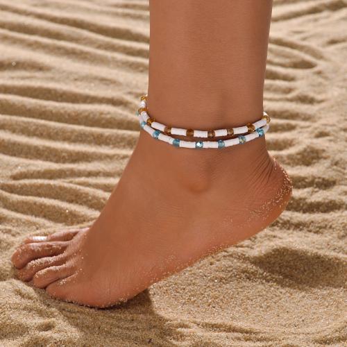 Мода ювелирные изделия anklet, полимерный клей, с Кристаллы, ювелирные изделия моды, разноцветный, 2ПК/указан, продается указан