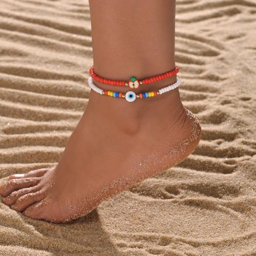 Fashion Jewelry Anklet, Seedbead, with Resin & Iron, mixed colors, 2PCs/Set, Sold By Set