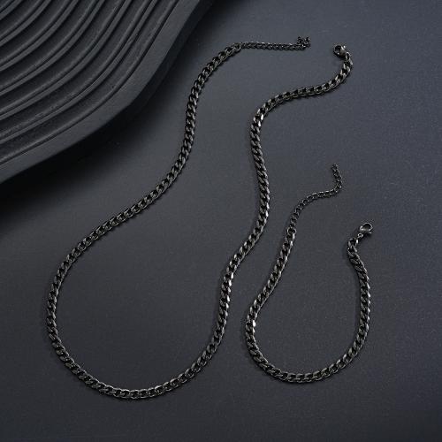 Edelstahl Schmucksets, Armband & Halskette, 304 Edelstahl, 2 Stück & Modeschmuck & unisex, schwarz, verkauft von setzen