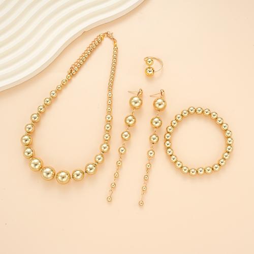 Zinc Alloy Jewelry Sets Ring Mandrel & Stud Earring & bracelet & necklace with Copper Coated Plastic 4 pieces & fashion jewelry & for woman gold Sold By Set