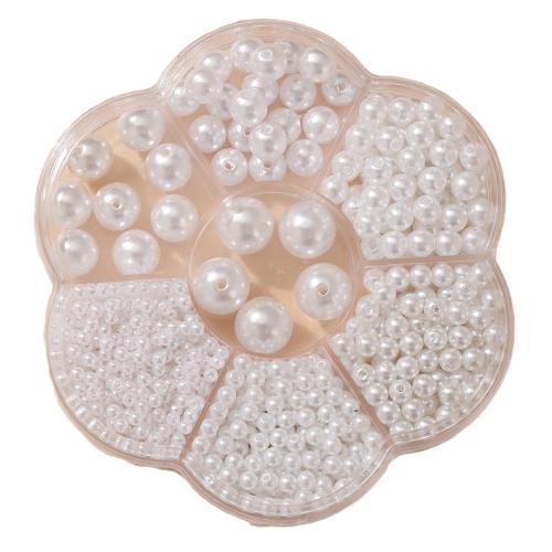 Kunststoffperlen, Kunststoff Perlen, rund, DIY & Emaille, weiß, verkauft von Box