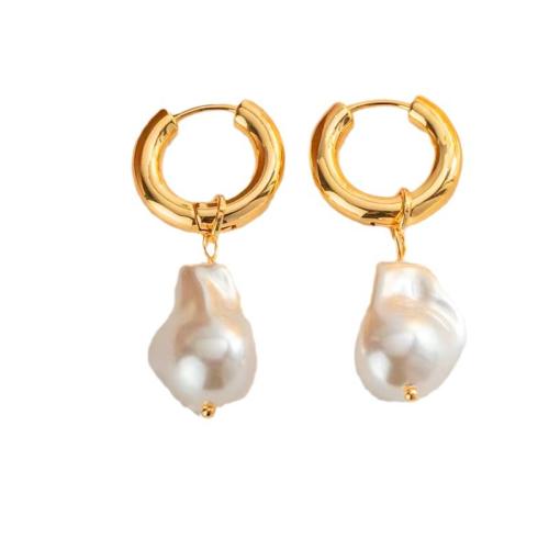 Titanium Steel  Earring with Plastic Pearl plated & for woman Sold By Lot