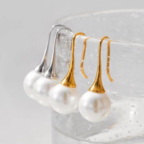 Edelstahl Tropfen Ohrring, 304 Edelstahl, mit Kunststoff Perlen, plattiert, für Frau, keine, 10PCs/Menge, verkauft von Menge