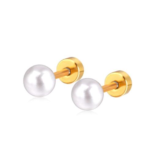 Stainless Steel Stud Earrings 304 Stainless Steel with Plastic Pearl plated Unisex Sold By Lot