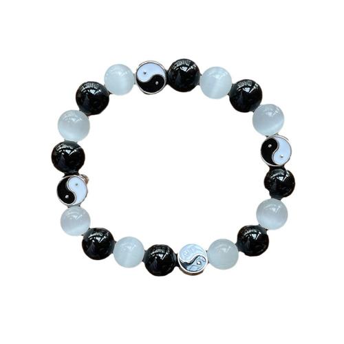 Gemstone Bracelets, 304 Stainless Steel, with Cats Eye & Pink Agate & Black Agate, polished, different packing style for choice & Unisex, more colors for choice, Length:16 cm, Sold By PC