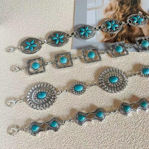 Bijoux chaîne de corps, alliage de zinc, avec turquoise, styles différents pour le choix & pour femme, argent, 1050mm, Vendu par PC