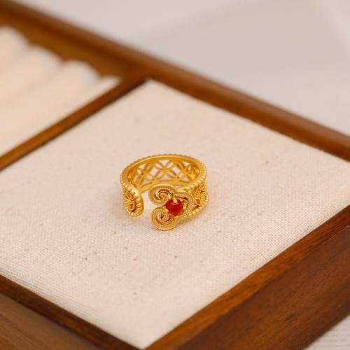 Brass δάχτυλο του δακτυλίου, Ορείχαλκος, με Agate, κοσμήματα μόδας & για τη γυναίκα, περισσότερα χρώματα για την επιλογή, Μέγεθος:7, Sold Με PC