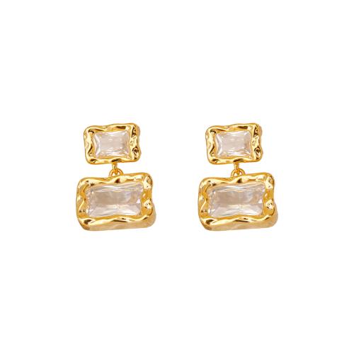 Cubic Zirconia Micro Pave Brass Earring, fashion jewelry & micro pave cubic zirconia & for woman, golden, 20x14mm, Sold By Pair