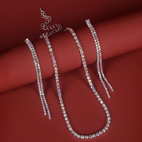 Conjuntos de joyería de aleación de zinc, pendiente & collar, 2 piezas & para mujer & con diamantes de imitación, más colores para la opción, Vendido por Set